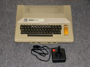 Essential development hardware.  The Atari 800 computer with 48K RAM and an Atari joystick