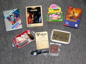 Top - Spelunker Atari (original), Spelunker C64 (Broderbund), Spelunker Famicon (Irem - Japan), Spelunker Nintendo (Broderbund - US); Bottom - Spelunker Survival Kit (Japan Irem)